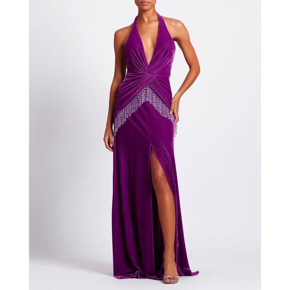 PATBO LUNGE VELVET MAXI DRES WITH BEADED FRINGE US 6 $895 - Picture 1 of 11